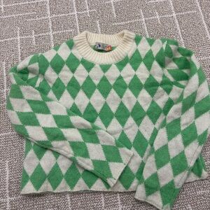 Vibrant Green and Cream Argyle Sweater